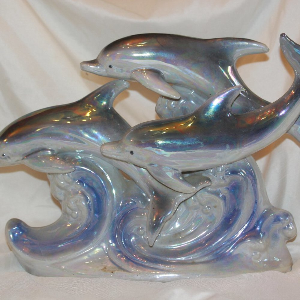 Large Ceramic Dolphin Statue Beach Decor